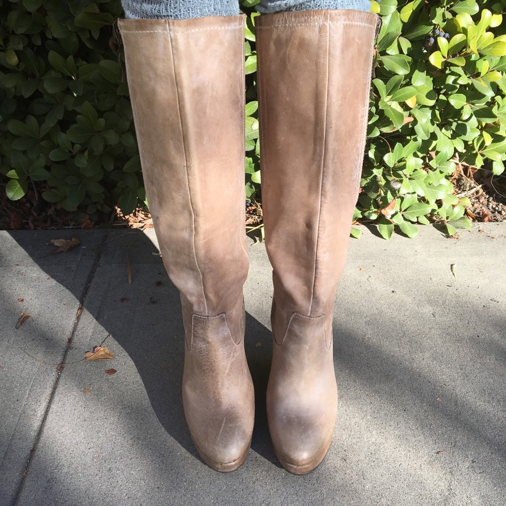Distressed stone, grey, knee high, wedge boots-8.5