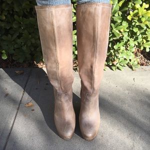Distressed stone, grey, knee high, wedge boots-8.5