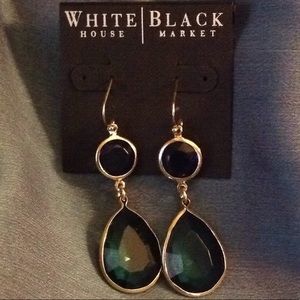 WH|BM Blue & Green stone gold drop hook earrings