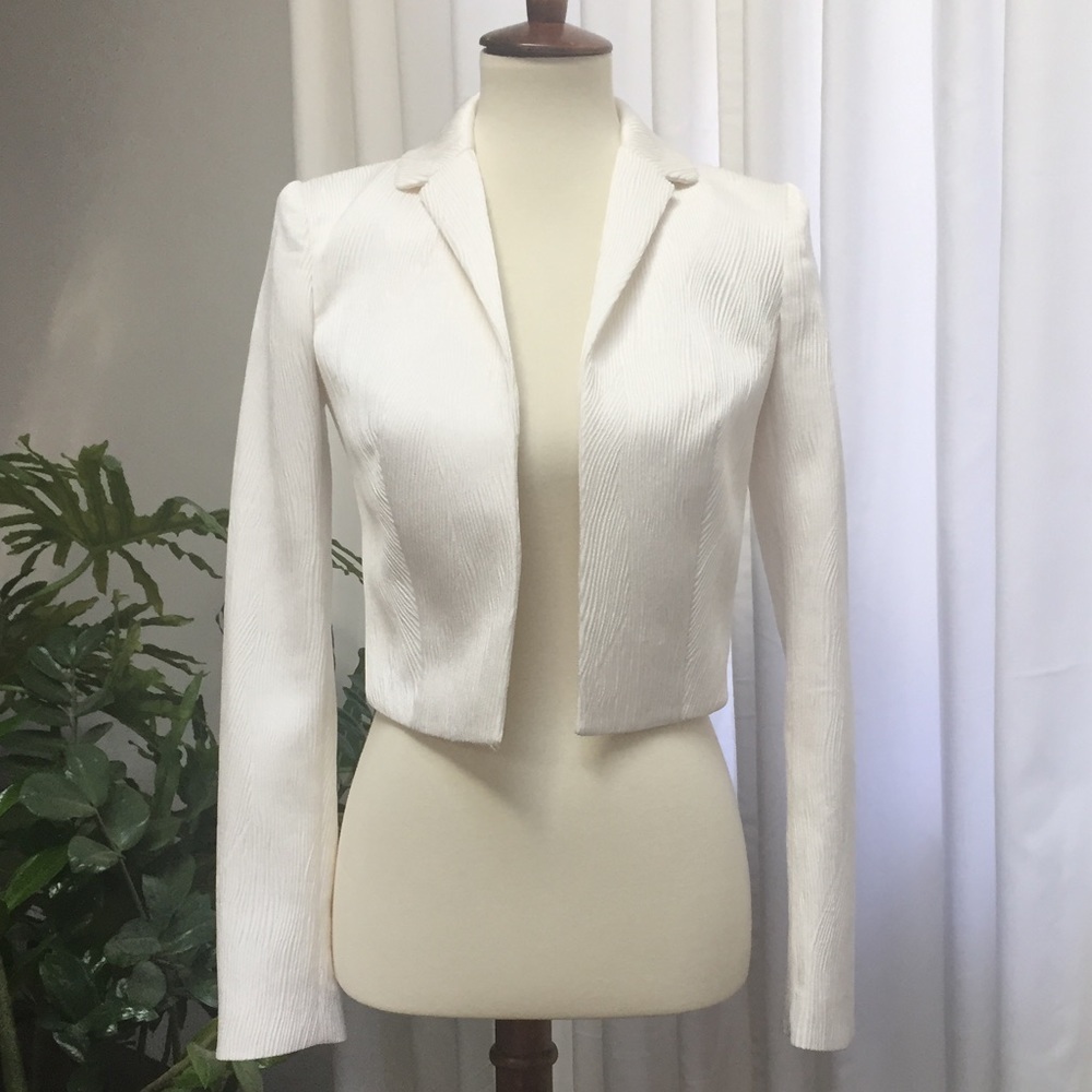 RACHEL ZOE CROPPED TEXTURE WHITE JACKET SIZE 0