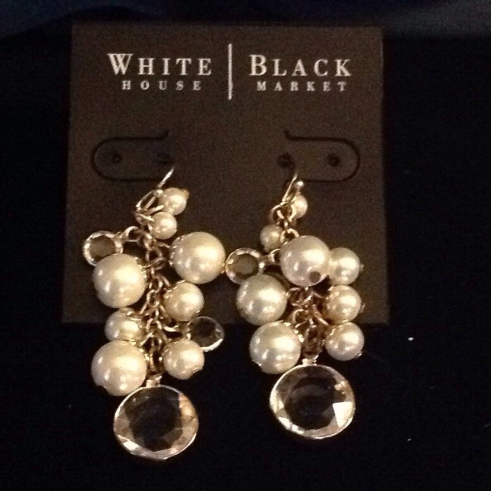WH|BM Pearl cluster dangle earrings clear stone