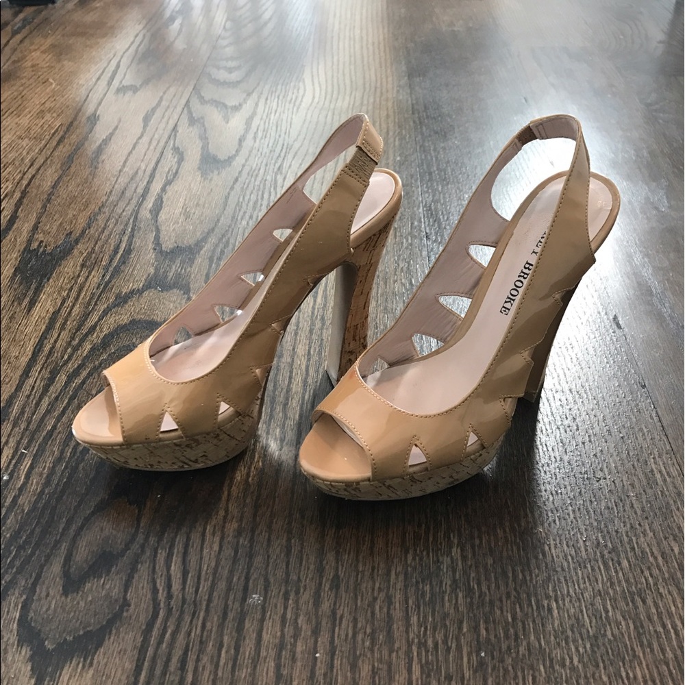 Nude cork heels