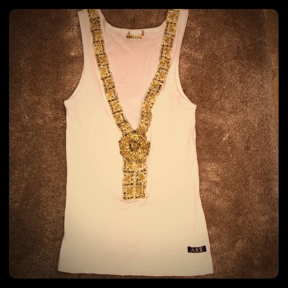 A.B.S - Gold Embellished Tank in White