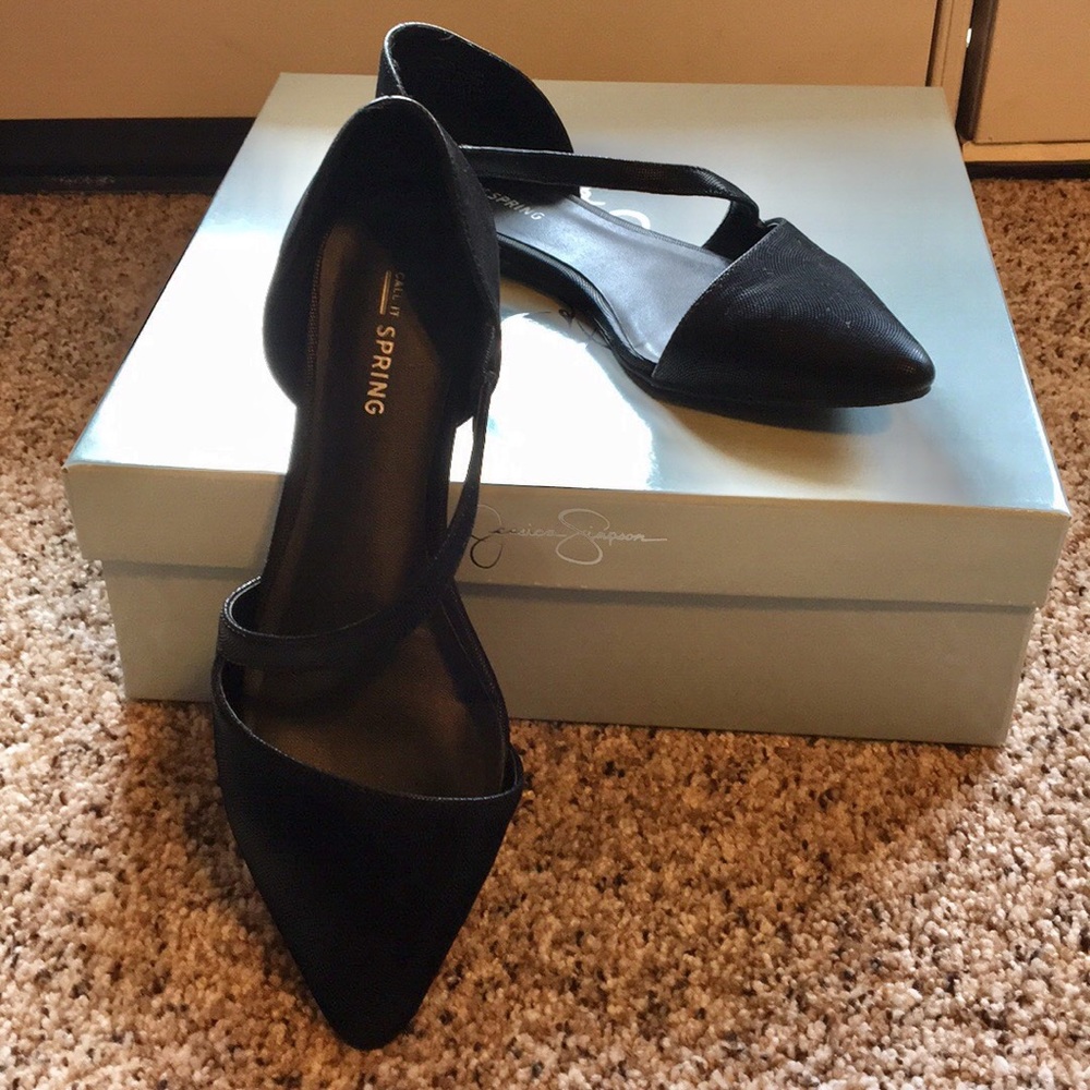 Call It Spring Black Pointed Toe Strappy Flats