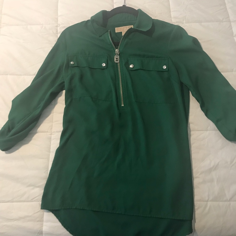 Michael Kors Green Half Zip Utility Blouse
