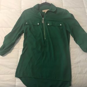 Michael Kors Green Half Zip Utility Blouse