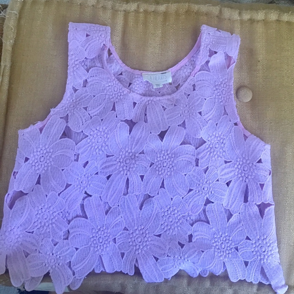 Cropped LA hearts lilac floral shirt