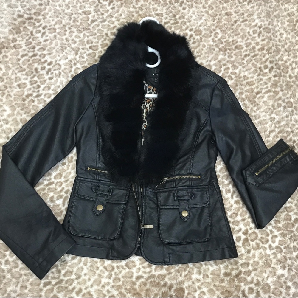 Black Leather Jacket With Detachable Fur