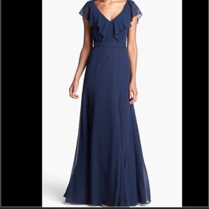 Jenny Yoo “cecilia” v-neck chiffon dress in Navy