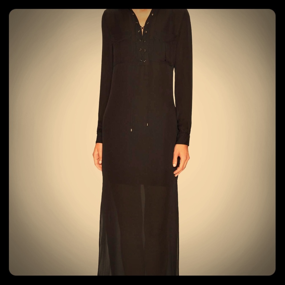 Haute Hippie Woven Silk Lace Up Maxi Dress