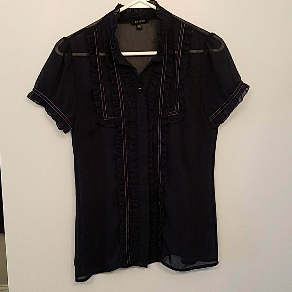 Sheer Navy Button Up Top