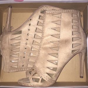Oatmeal color peek a toe booties