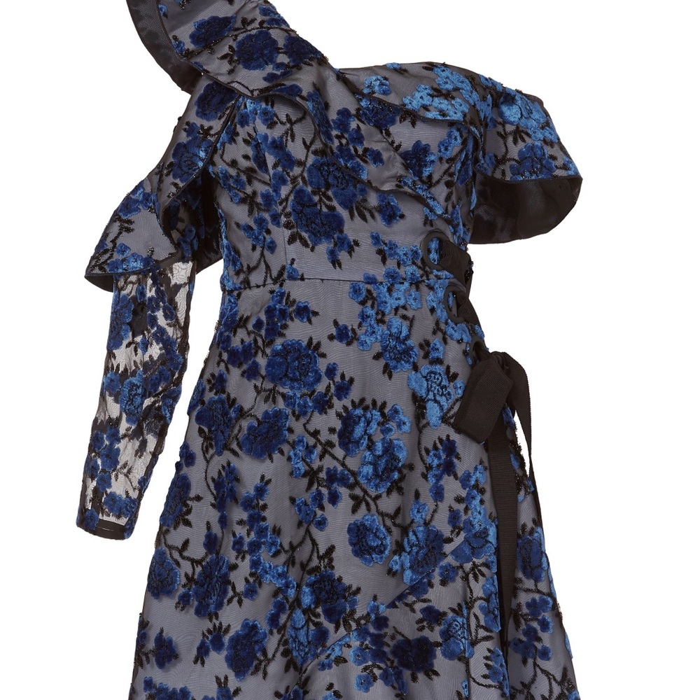 Self-Portrait Floral One Shoulder Blue Dress