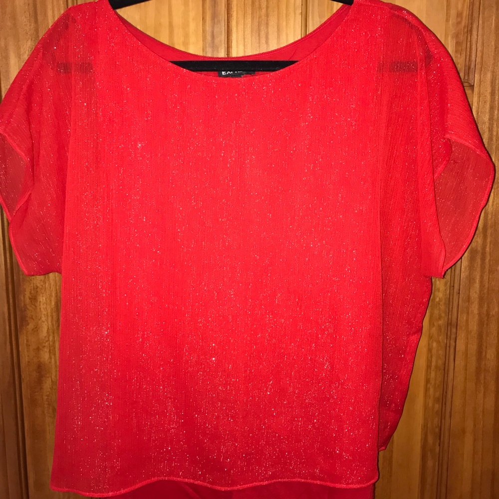 Red Glittery casual, short sleeve blouse