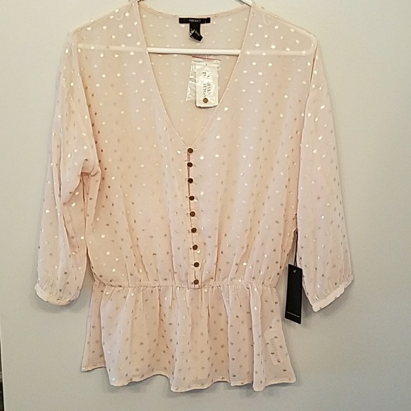 F21 Sheer Blush Peplum Top - Picture 2 of 3