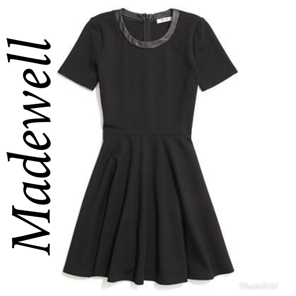 Madewell Black Leather Trim A-Line Dress XXS NWOT