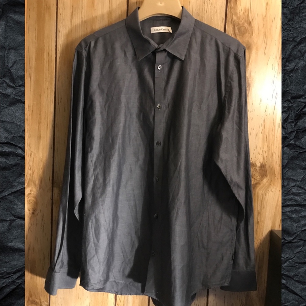 Calvin Klein..Denim Blue Button Down Shirt Sz L