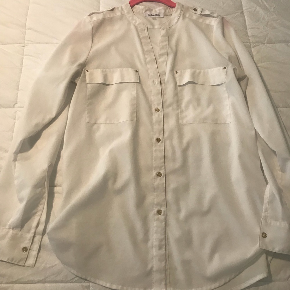 Calvin Klein White and gold Buttons Blouse.