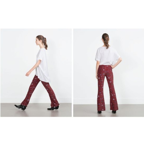 NWOT Zara Trafaluc Velvet Bell Bottom Trousers - Picture 3 of 8