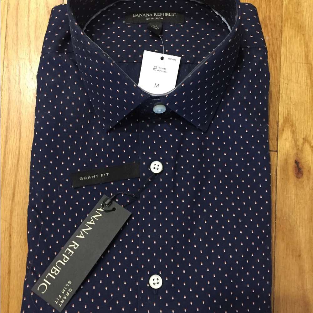 Banana Republic navy pin dot button down