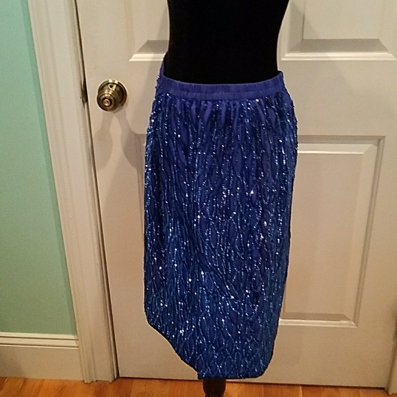 VINTAGE SAPPHIRE SEQUIN SKIRT - Picture 3 of 6