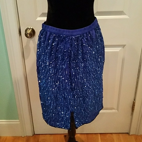 VINTAGE SAPPHIRE SEQUIN SKIRT - Picture 4 of 6