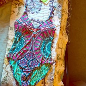 Vera Bradley Blue & Pink Arabesque One-Piece  Suit