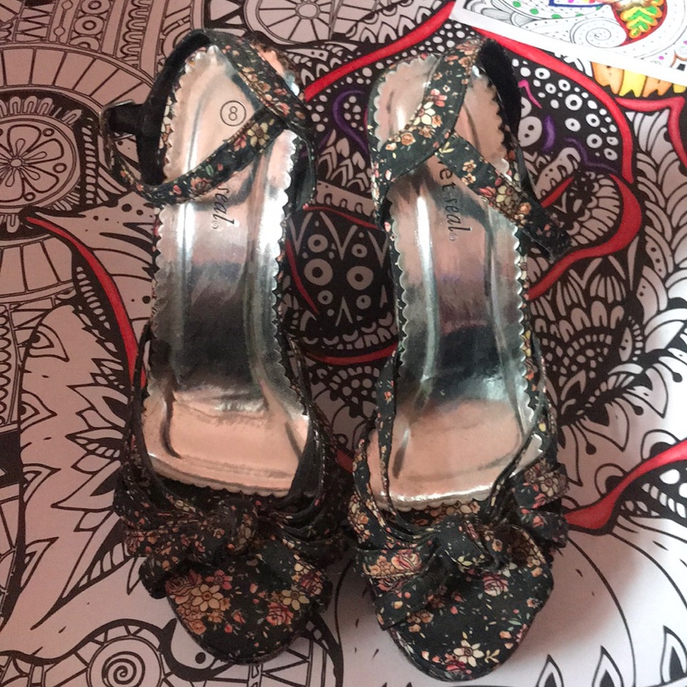 Strappy Floral Wedges
