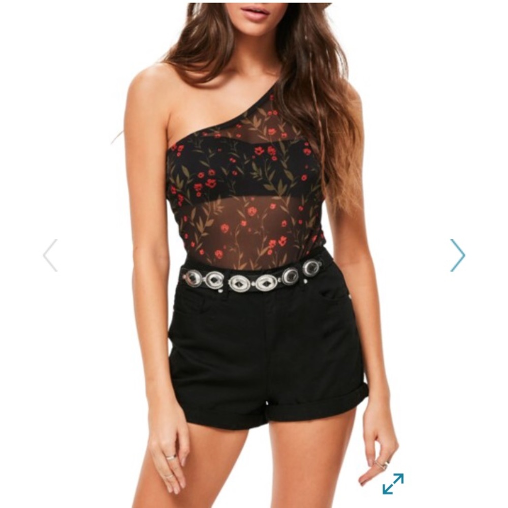 Black Floral One Shoulder Bodysuit