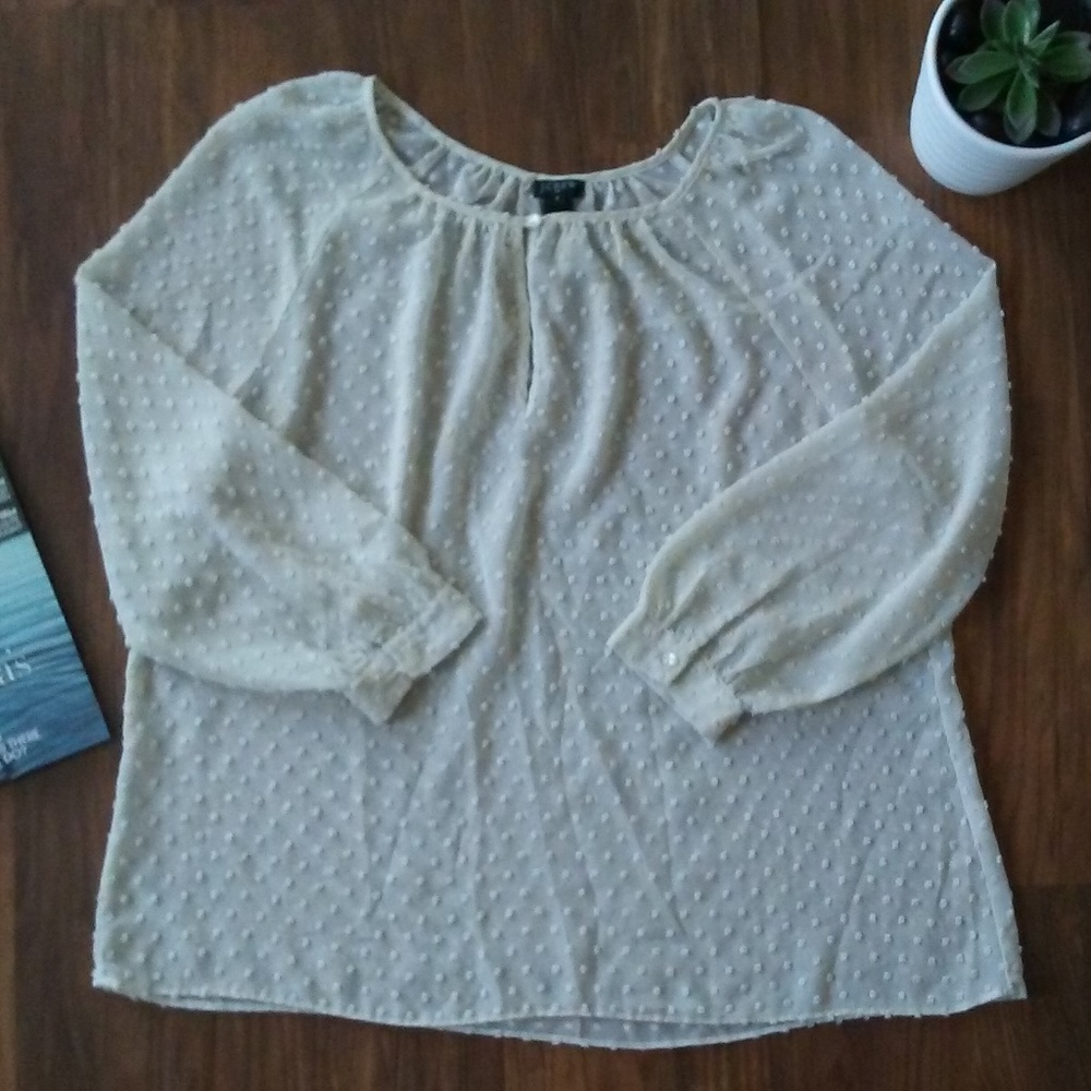 J. Crew Keyhole Textured Sheer Long Sleeve Top