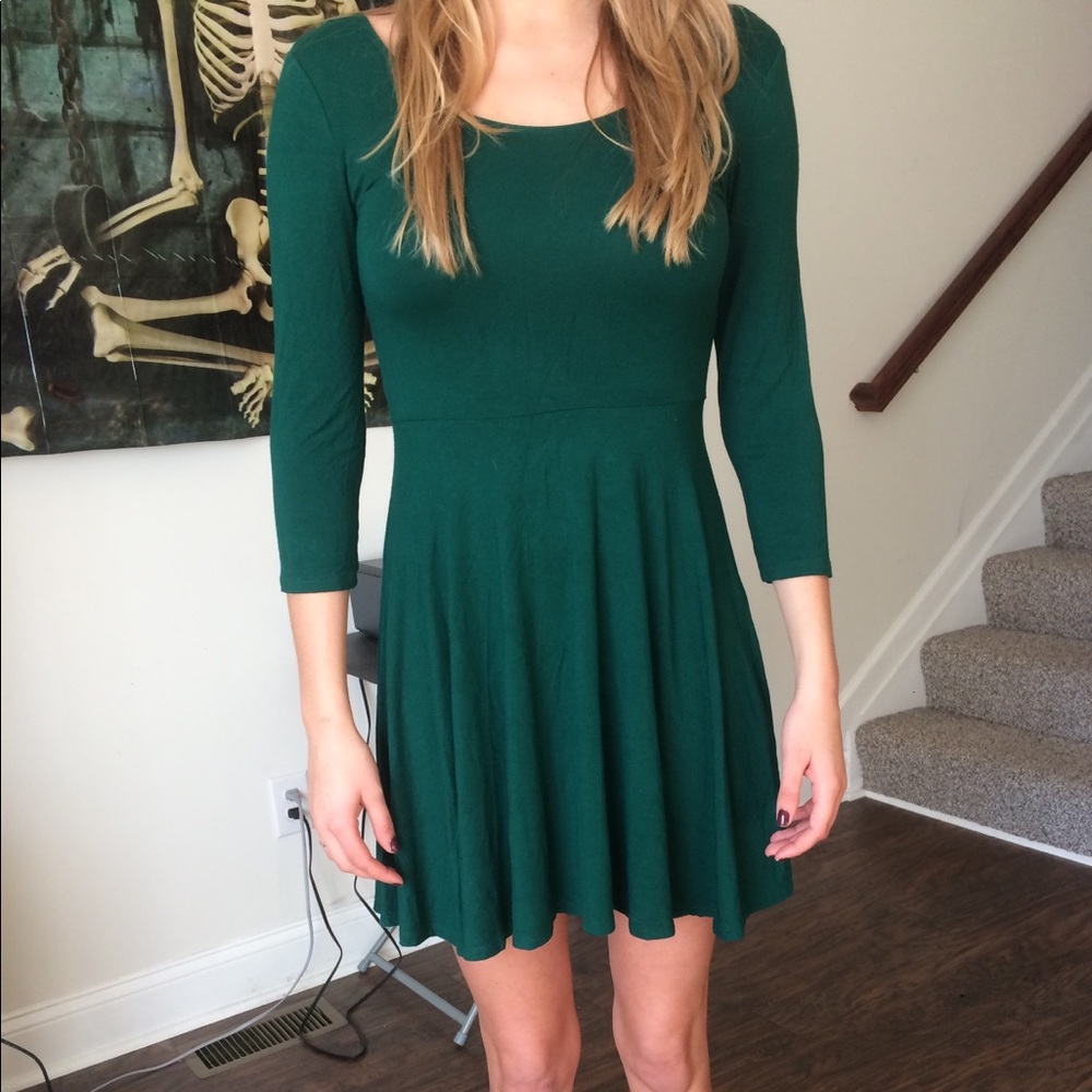 Hunter green long sleeve jersey dress