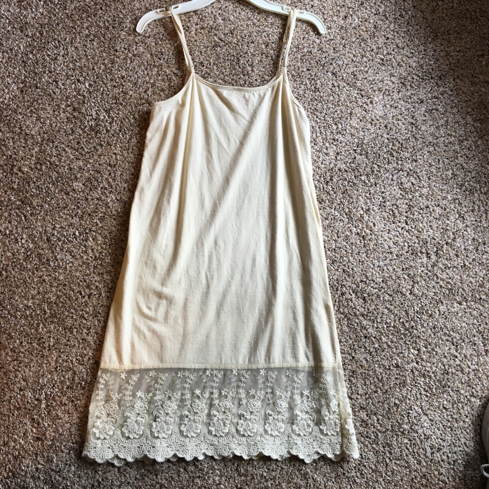 Cream Spaghetti Strap Dress Slip With Lace Bottom