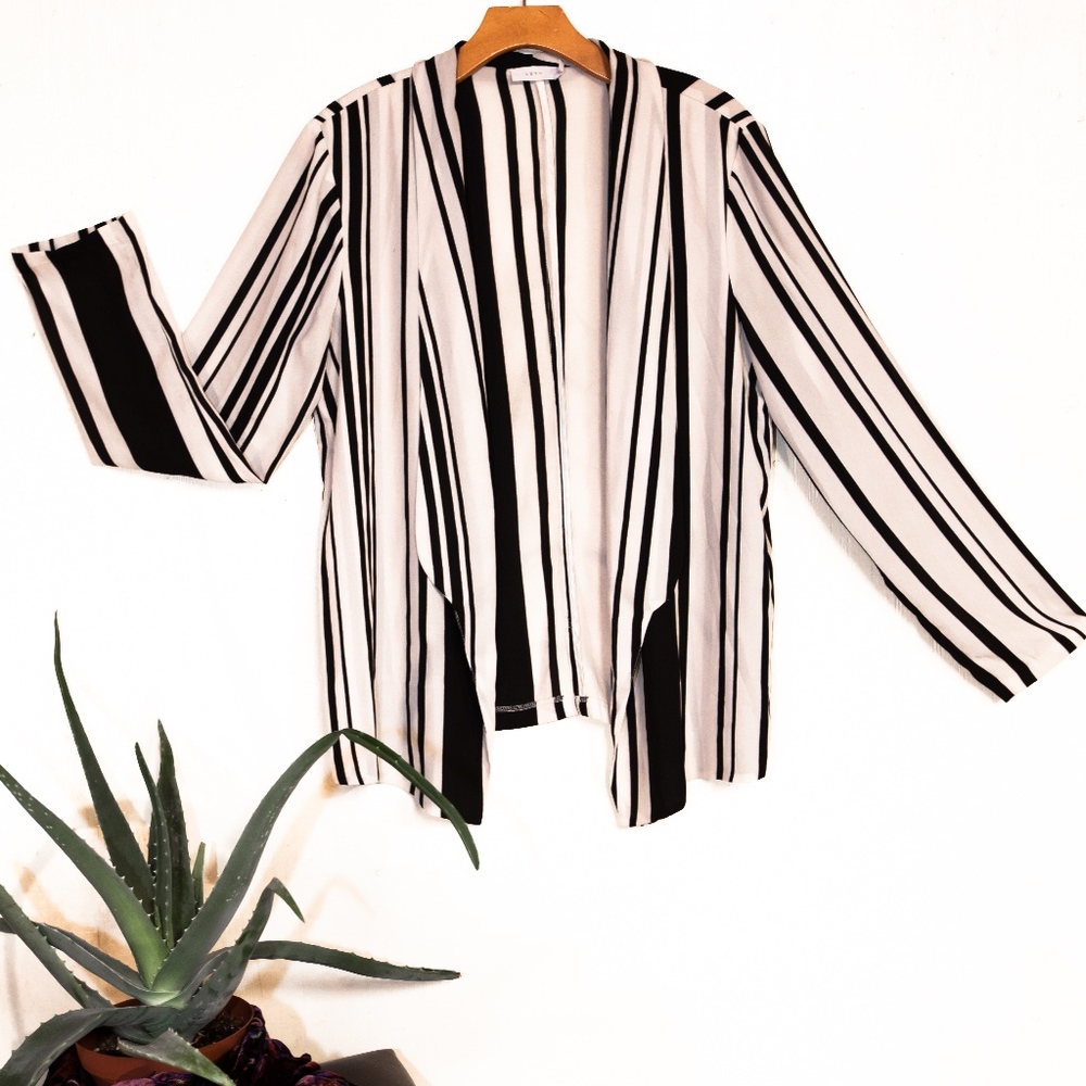 Lush Striped Open-Front Chiffon Cardigan