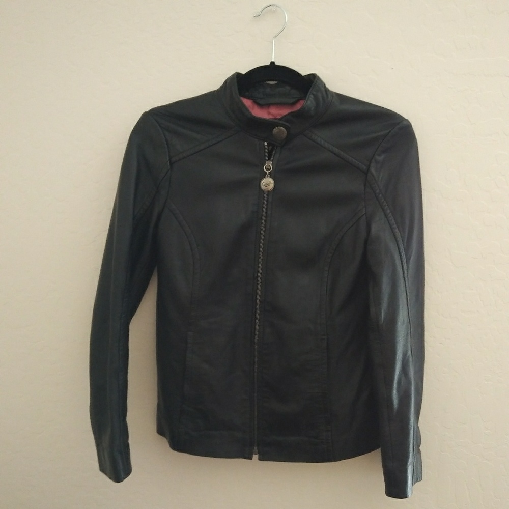 Black leather jacket Coach size XS