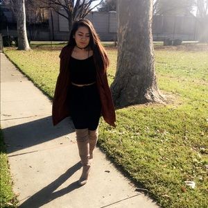 Tan suede knee highs