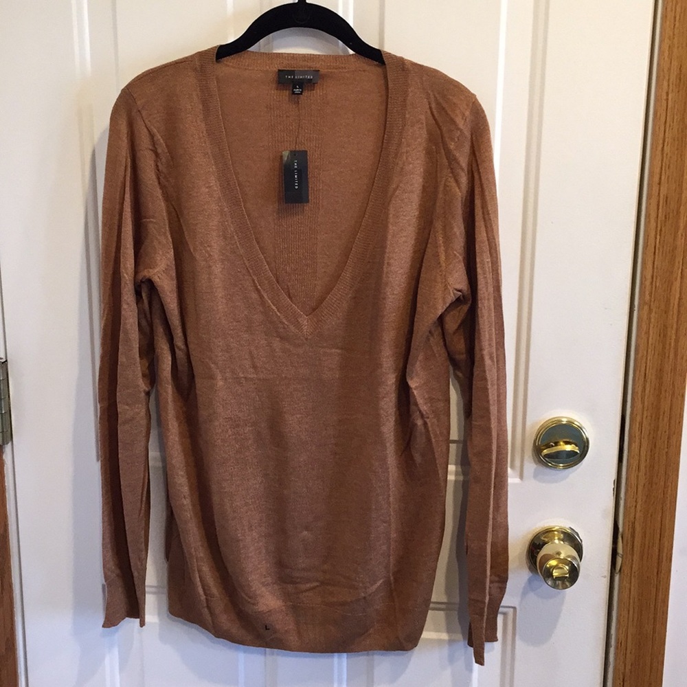 NWT The Limited Heathered Brown V-Neck Sweater