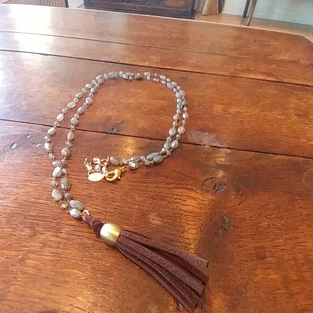 RACHEL REINHARDT SMOKEY GRAY TASSEL NECKLACE
