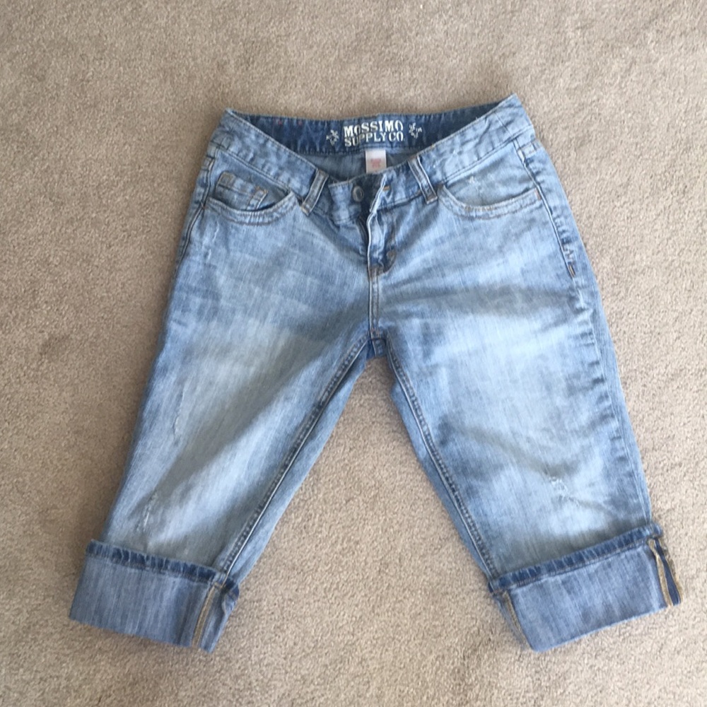 Denim shorts.