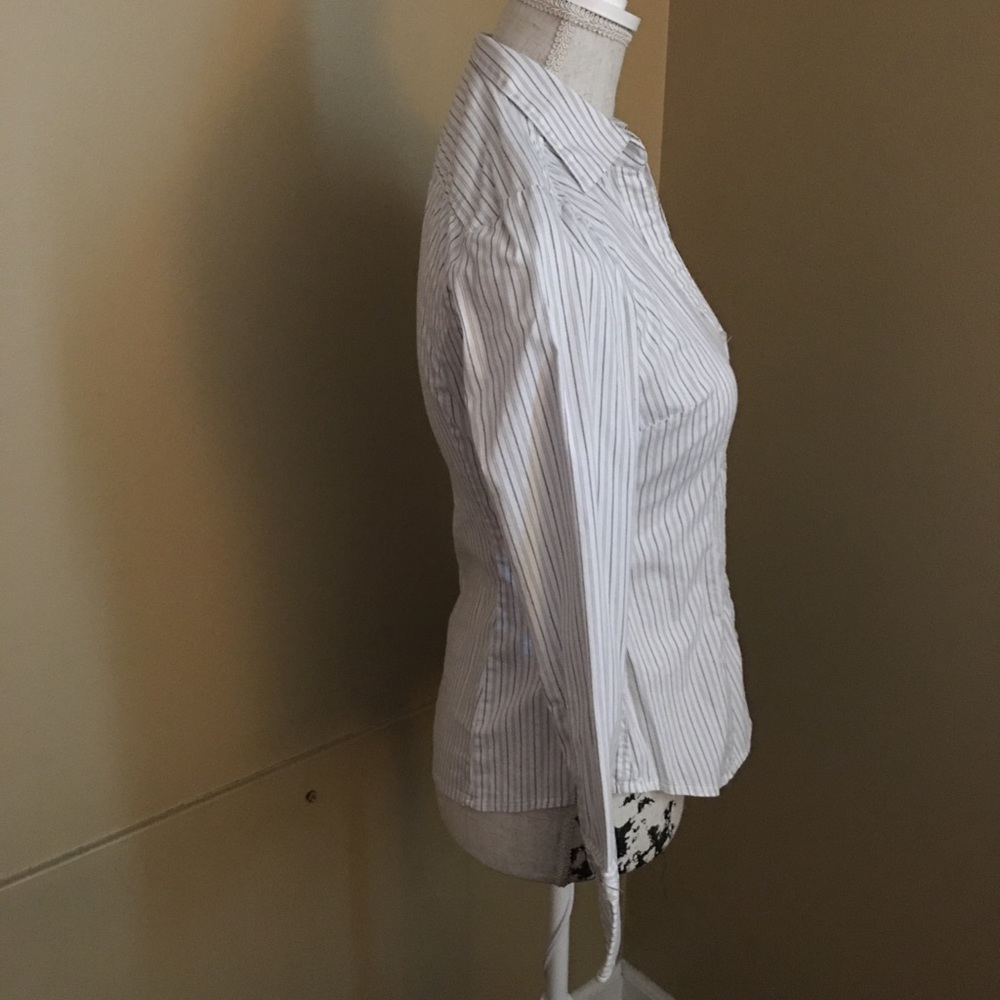 Express Striped Slimming Button-Down Blouse - image 2