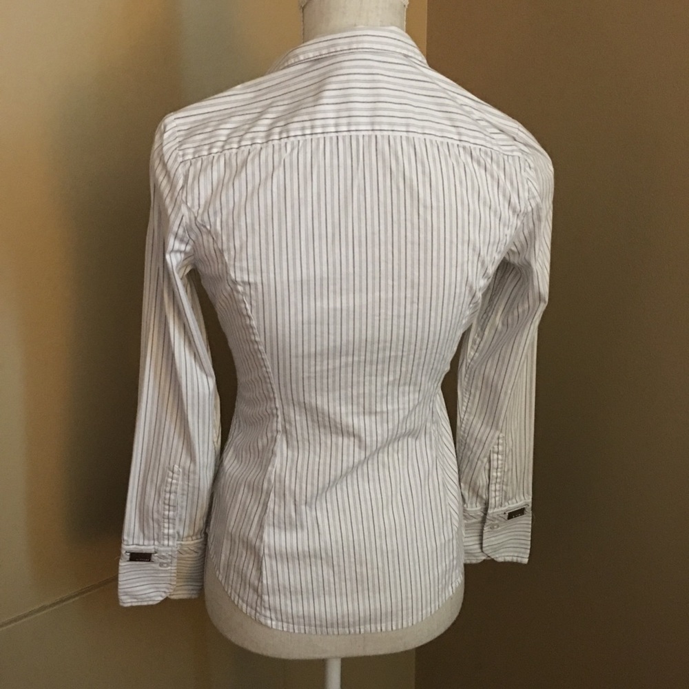 Express Striped Slimming Button-Down Blouse - image 3