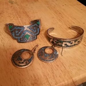 Mexican vintage inlayed  turquoise jewelry