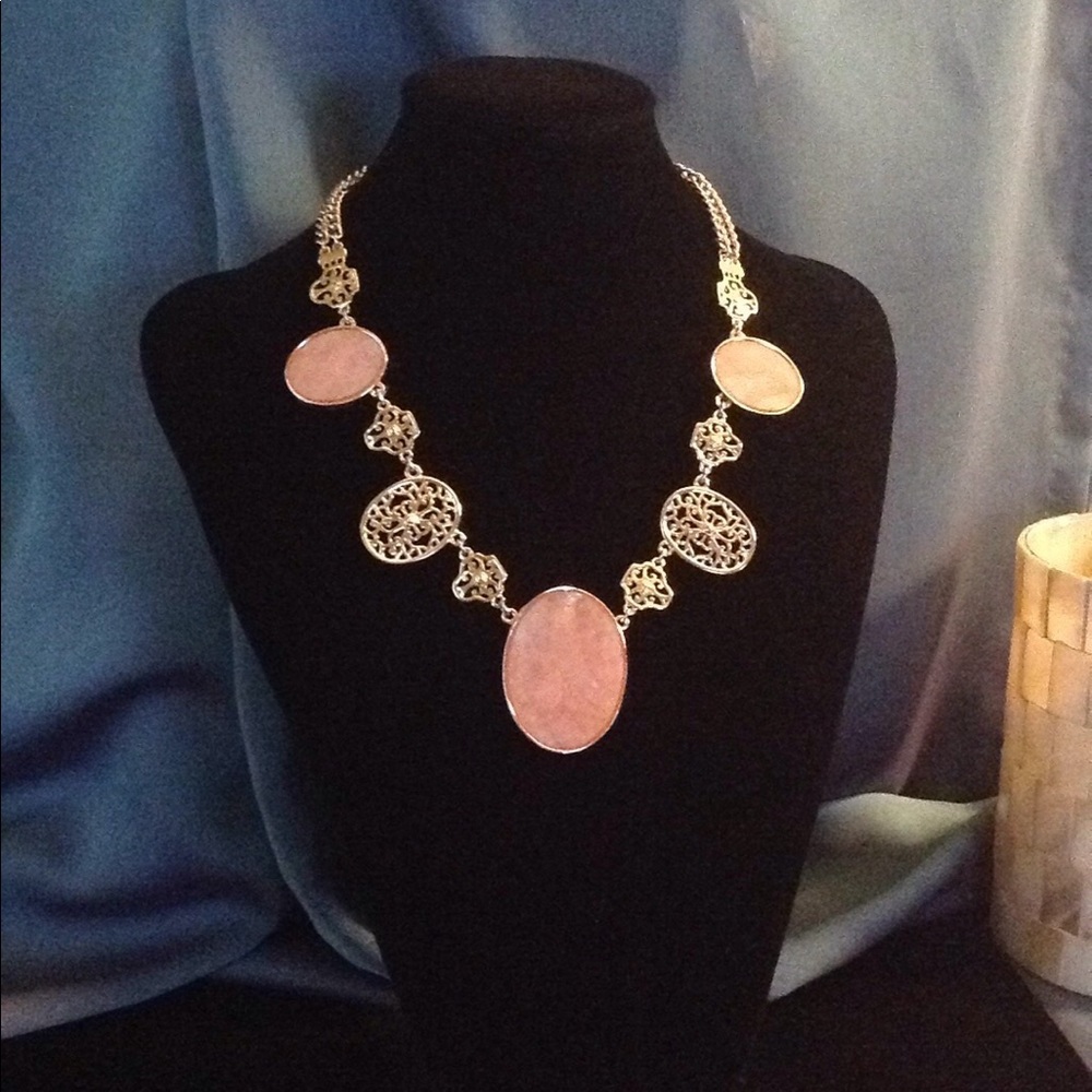WH|BM Gold & coral stone necklace, reversible;