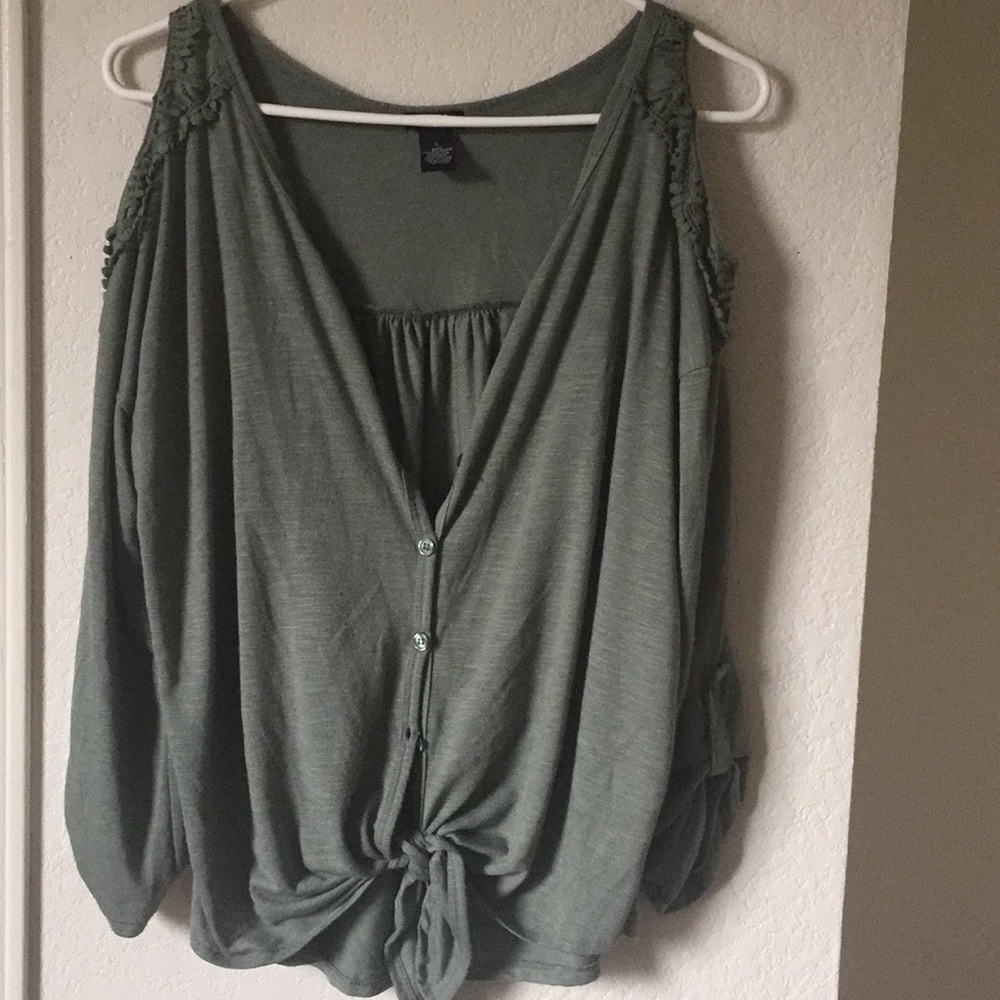 Olive Button Up Off Shoulder Blouse