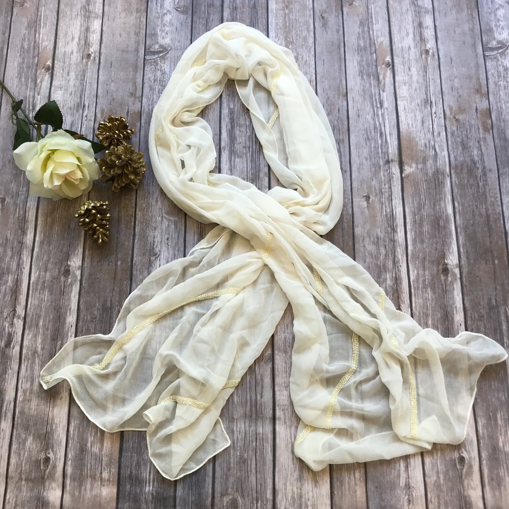 Jones New York sheer ivory beaded scarf