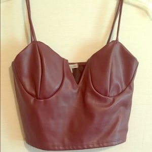 Maroon leather spaghetti strap crop top
