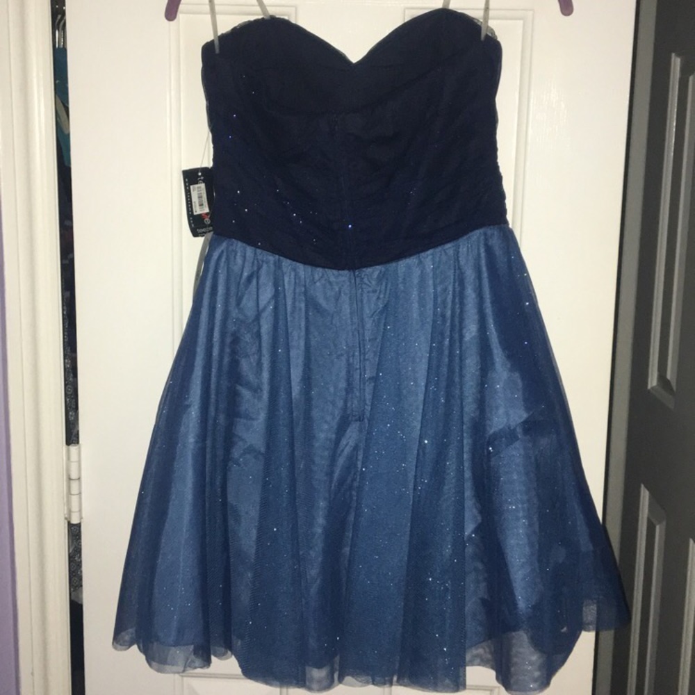 Sparkly blue strapless dress