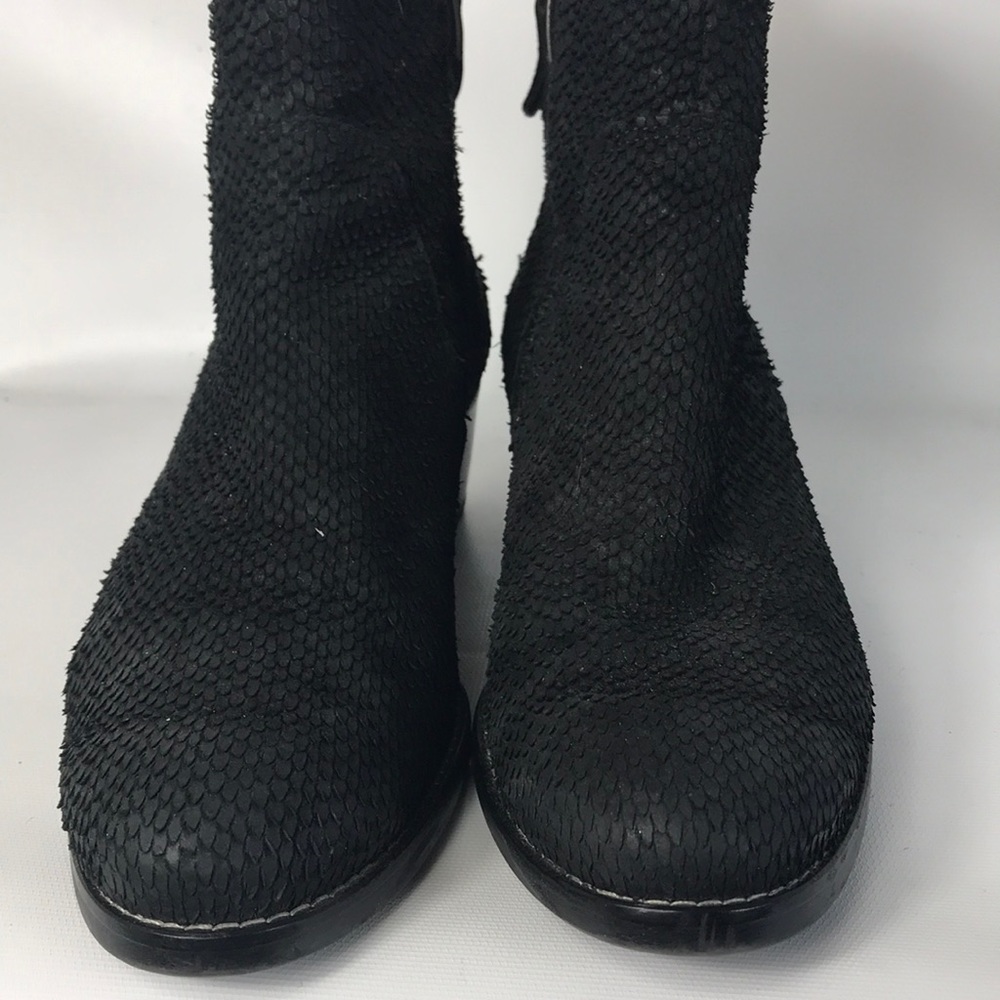 Jillian Snake Embossed Suede Low Heel Booties - Picture 2 of 8