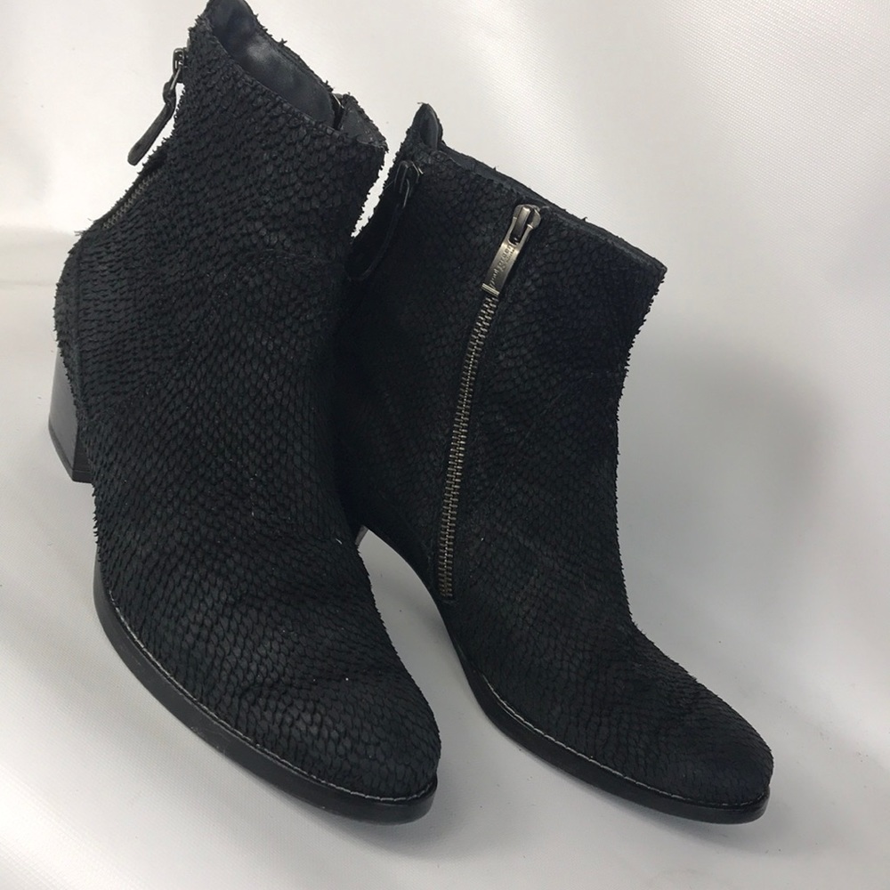 Jillian Snake Embossed Suede Low Heel Booties - Picture 5 of 8