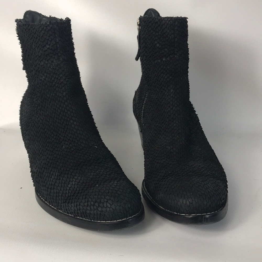 Jillian Snake Embossed Suede Low Heel Booties - Picture 6 of 8