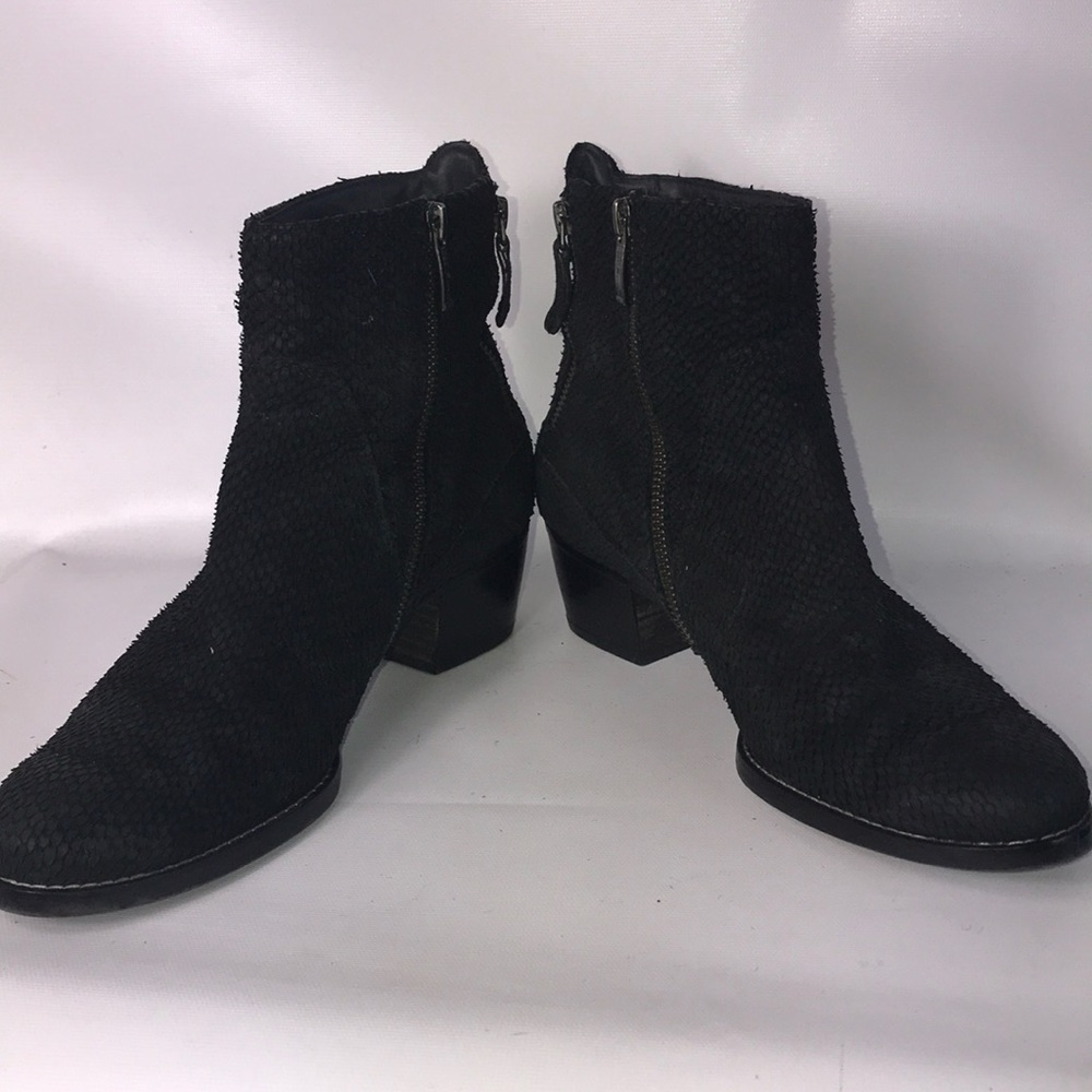 Jillian Snake Embossed Suede Low Heel Booties - Picture 7 of 8